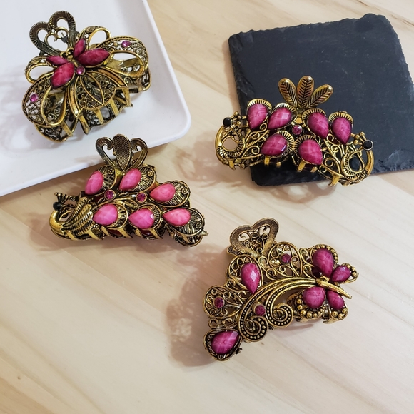 Pink Retro Style Fashion Hair Clips Hair Claws 4 Styles To Choose From - Picture 3 of 9